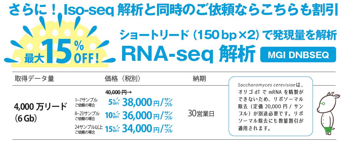 RNA-seq解析も同時依頼で割引!