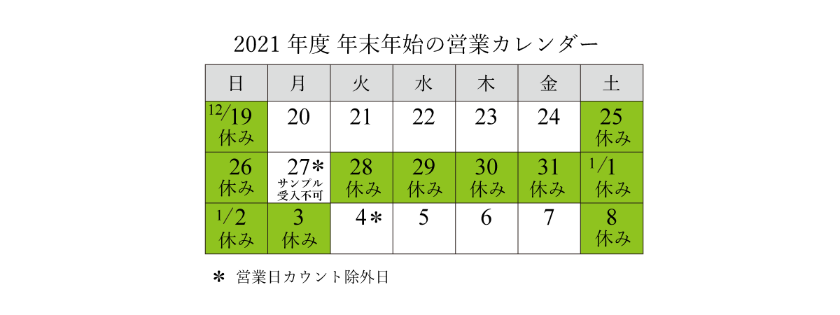 年末年始スケジュール